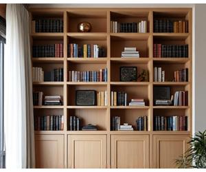 Bibliothèque intégrée sur mesure en bois clair