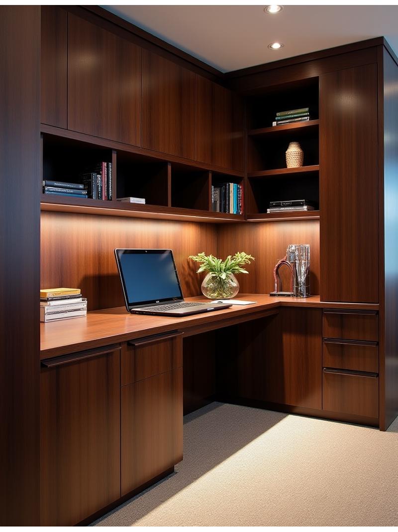Agencement d'un bureau professionnel en bois sombre