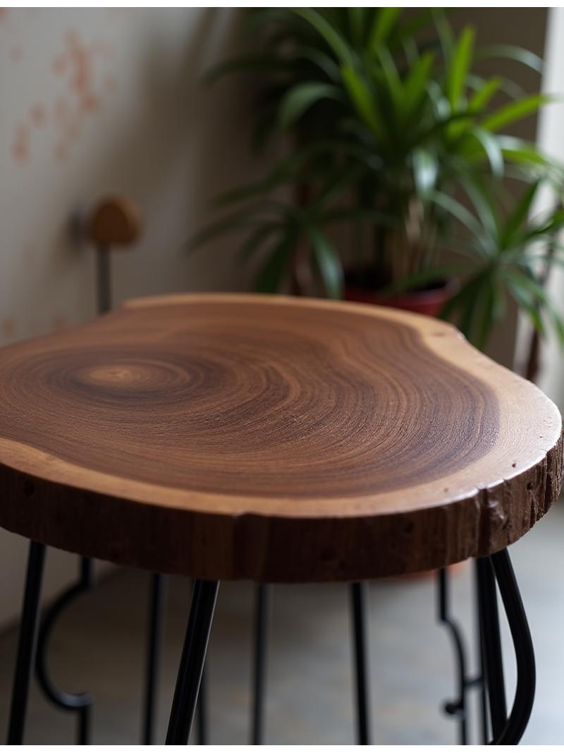 Petite table de bistrot en noyer avec pieds en fer forgé